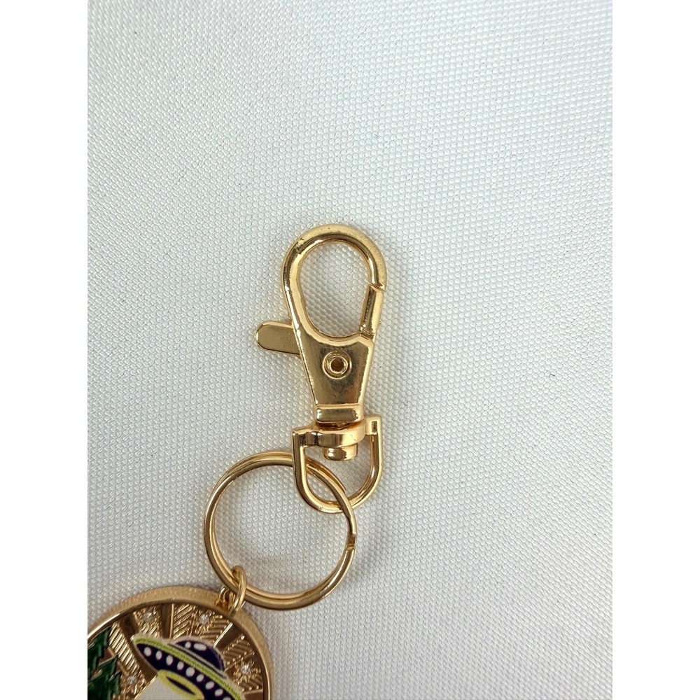 UFO Bigfoot Keychain Gold Enamel Sasquatch Alien Spaceship Cryptid Key Ring - Picture 3 of 4